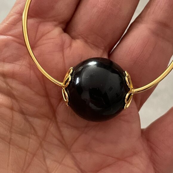 Kate Spade Pearlette Black Ball Charm Pierced Front Drop Hoop Gold Tone Earrings - Picture 4 of 7